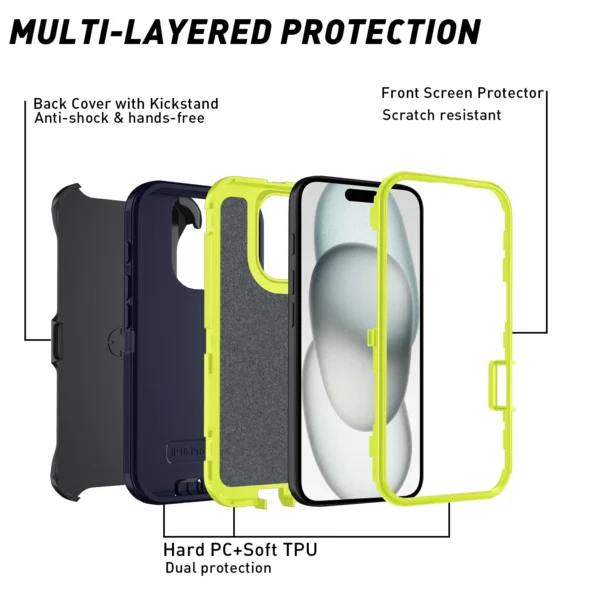 Armor Shockproof Defender Phone Case For iphone 11 12 13 14 15 Pro Max X XS XR XSMAX 7 8 Plus SE2 SE4 Hard PC+TPU Back Cover - Image 4