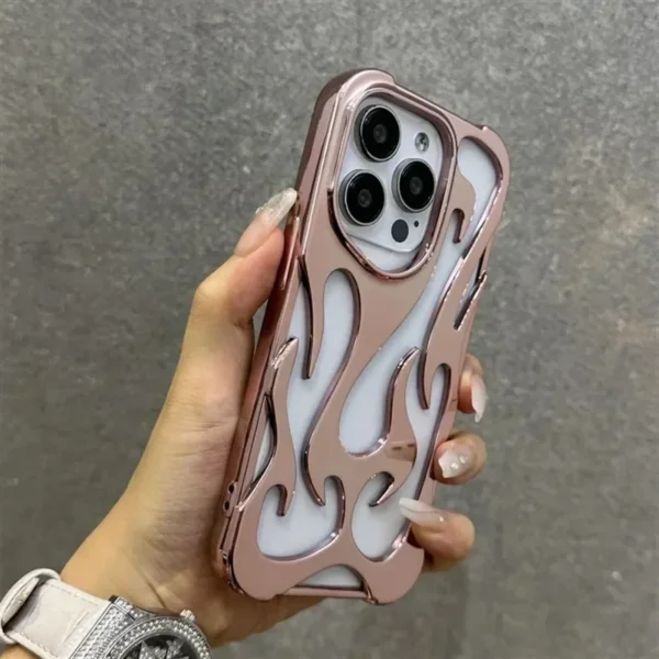 Fashion Matte 3D Hollowed Flame Phone Case For iphone 16 15 14 13 12 11 Pro Max 16 Plus Creative Electroplated Soft Back Cover - Image 6