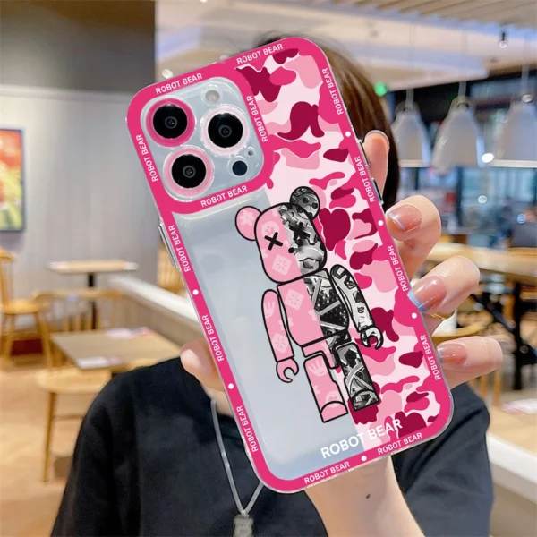 Fashion Luxury Brand Robot Bear Phone Case For iPhone 15 14 13 12 11 Mini Pro Max X XR XSMax 6S 7 8 Plus SE20 Transparent Cover - Image 6