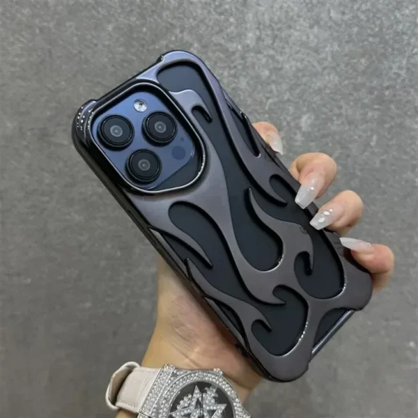 Fashion Matte 3D Hollowed Flame Phone Case For iphone 16 15 14 13 12 11 Pro Max 16 Plus Creative Electroplated Soft Back Cover - Image 3