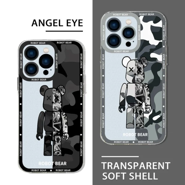 Fashion Luxury Brand Robot Bear Phone Case For iPhone 15 14 13 12 11 Mini Pro Max X XR XSMax 6S 7 8 Plus SE20 Transparent Cover - Image 3