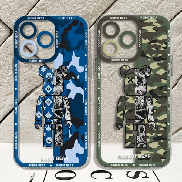 Fashion Luxury Brand Robot Bear Phone Case For iPhone 15 14 13 12 11 Mini Pro Max X XR XSMax 6S 7 8 Plus SE20 Transparent Cover - Image 2