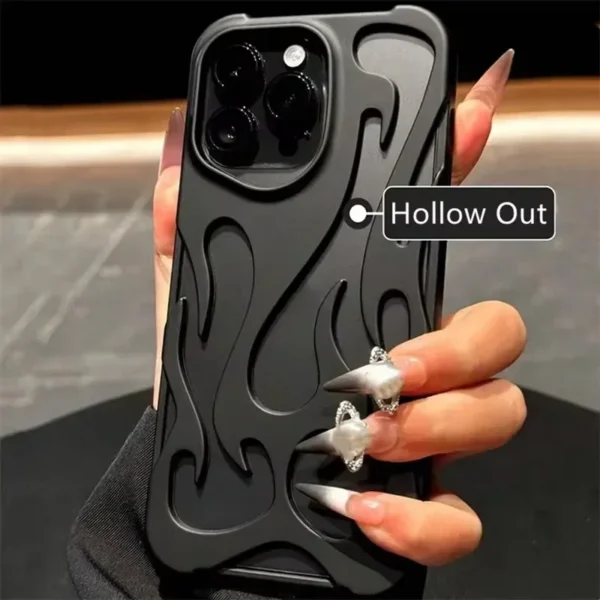 Fashion Matte 3D Hollowed Flame Phone Case For iphone 16 15 14 13 12 11 Pro Max 16 Plus Creative Electroplated Soft Back Cover - Image 2